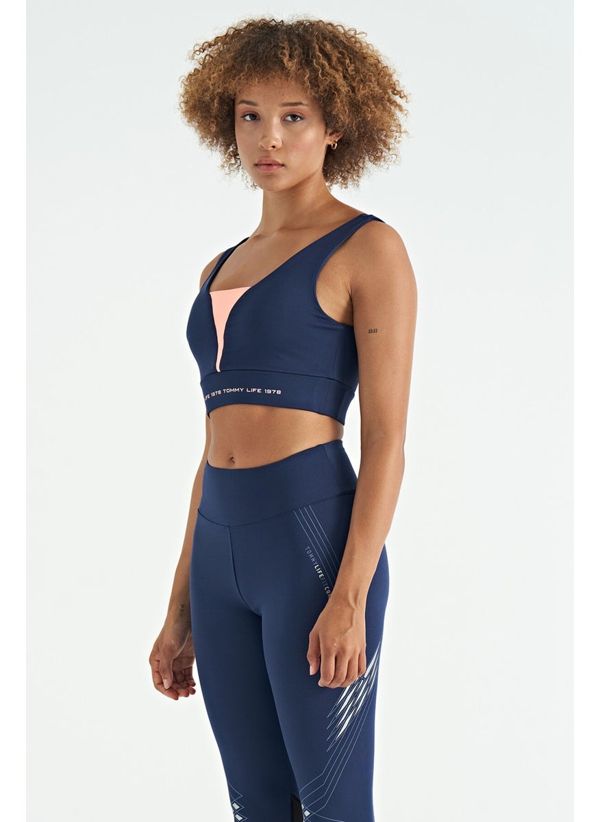 Indigo Text Printed Color Block Slim Fit Diving Fabric Women's Bustier - 97271