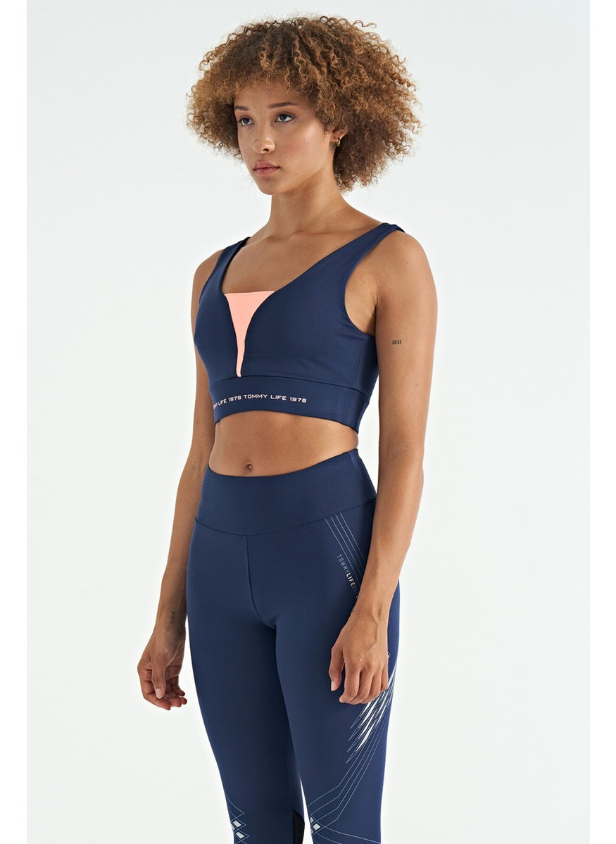 Indigo Text Printed Color Block Slim Fit Diving Fabric Women's Bustier - 97271