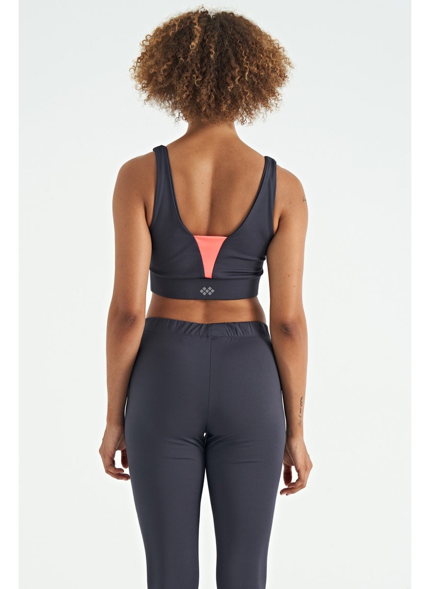 Anthracite Text Printed Color Block Slim Fit Diving Fabric Women's Bustier - 97271