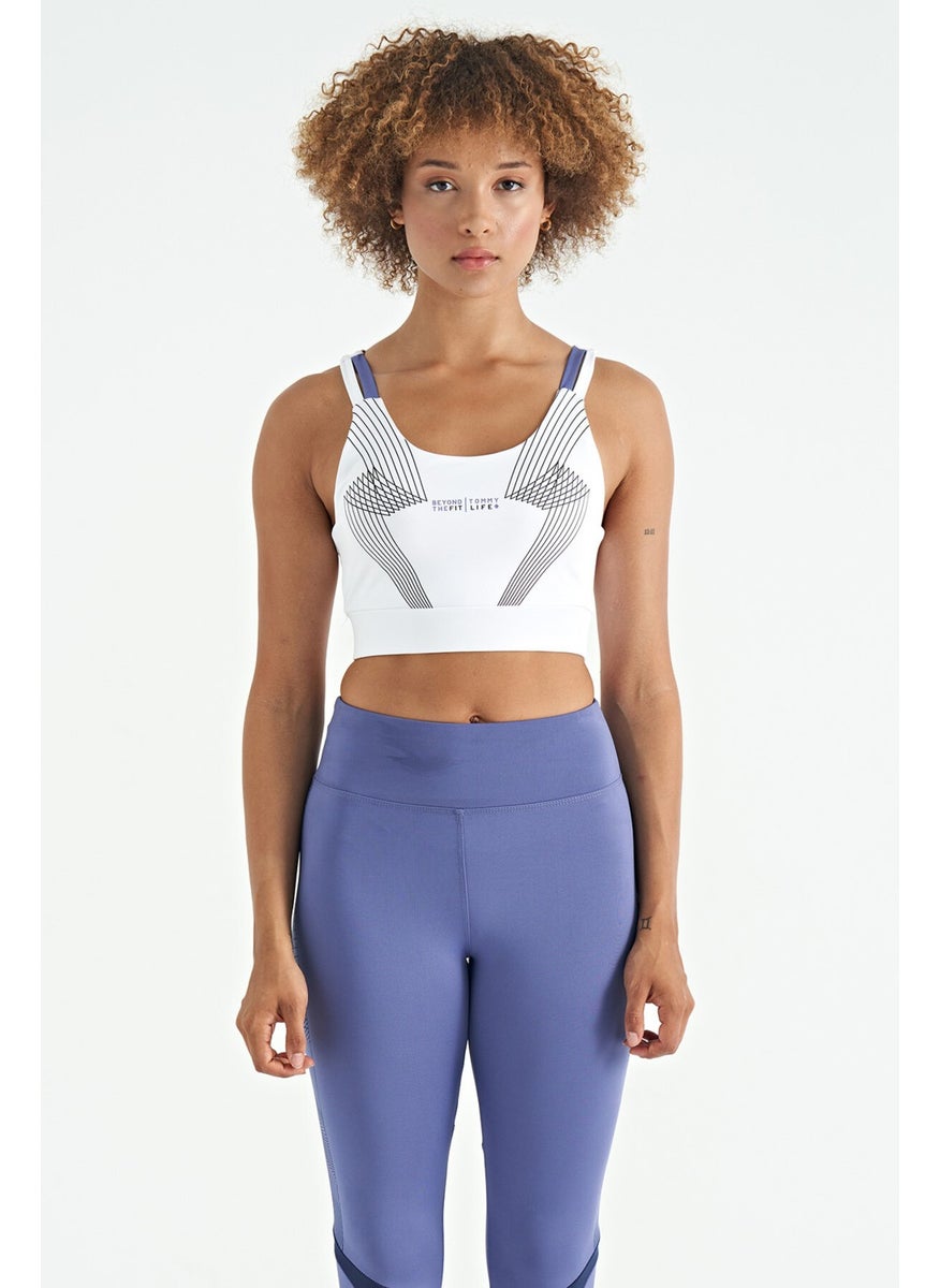 White Printed Back Cross Detail Diving Fabric Slim Fit Women's Bustier - 97273