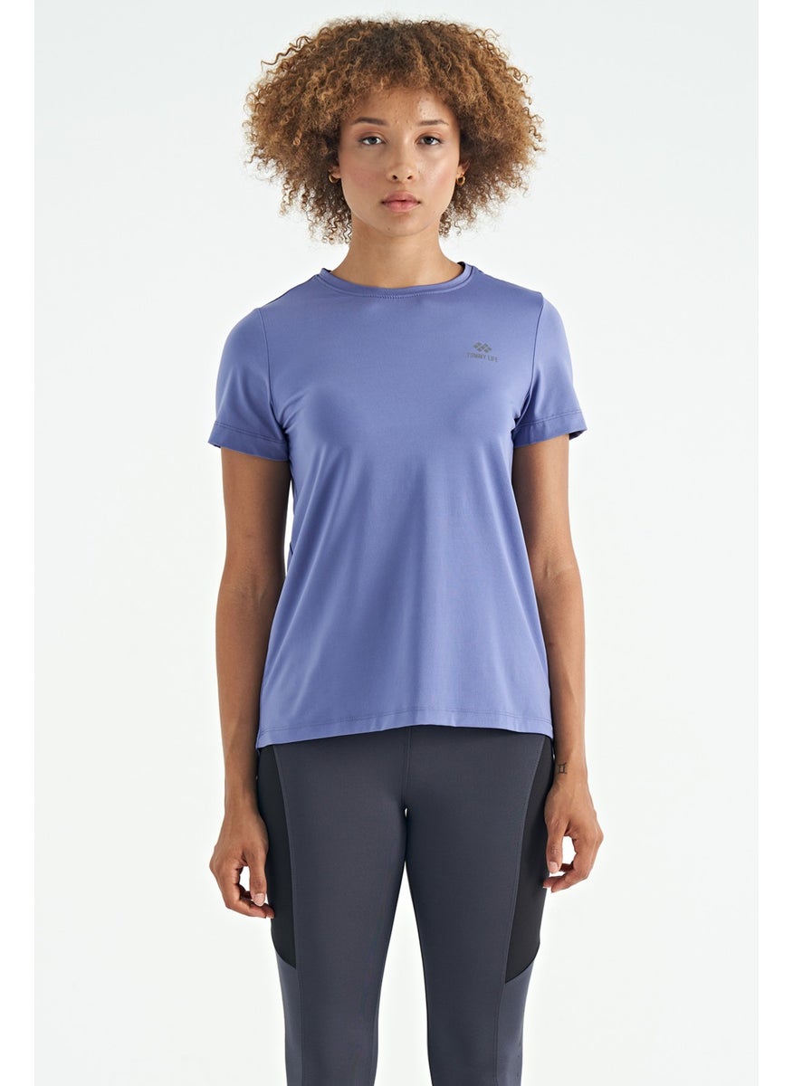 Purple Back Slit Detail O Neck Short Sleeve Standard Fit Women's T-Shirt - 97267