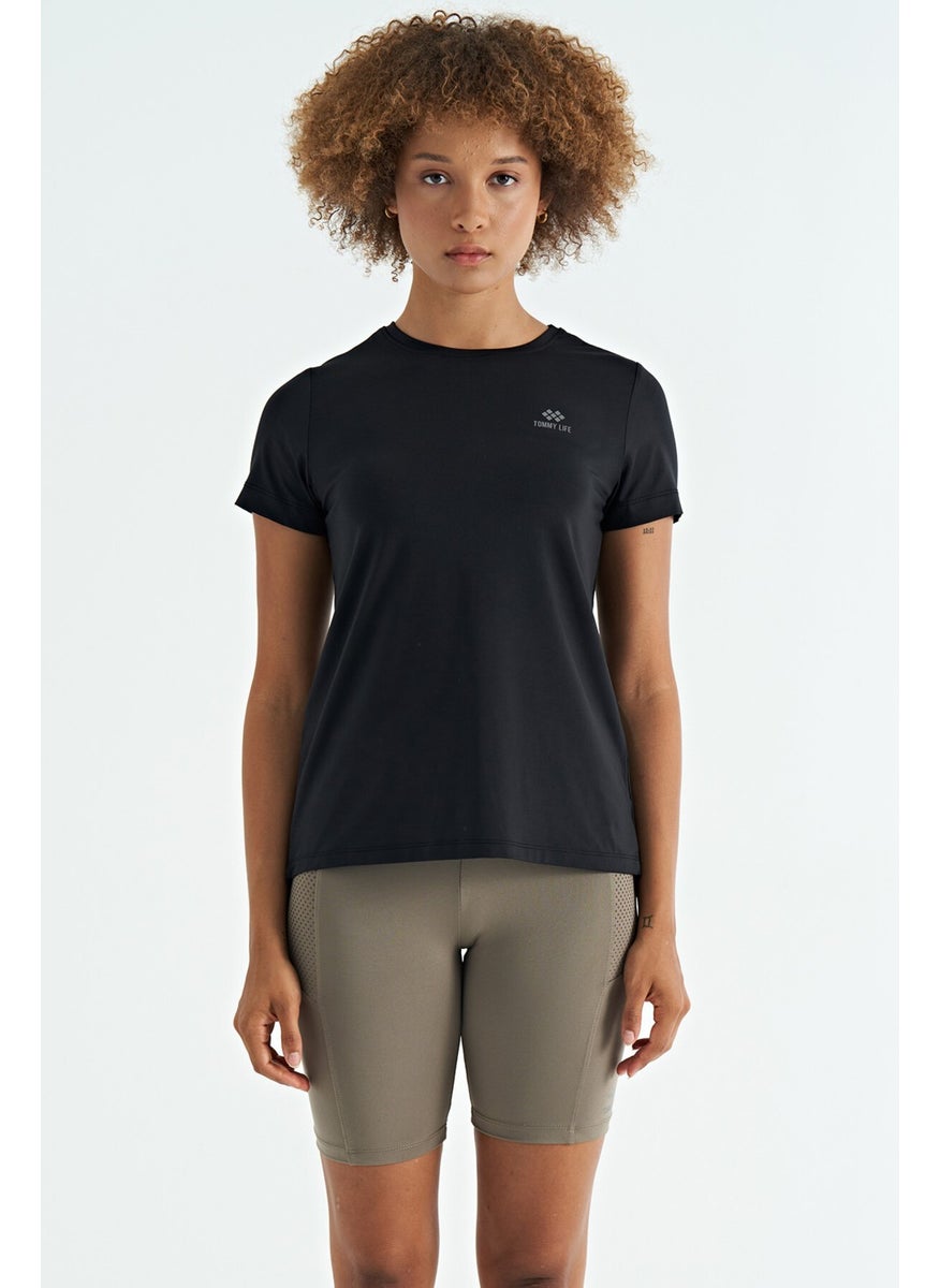 Black Back Slit Detailed O Neck Short Sleeve Standard Fit Women's T-Shirt - 97267