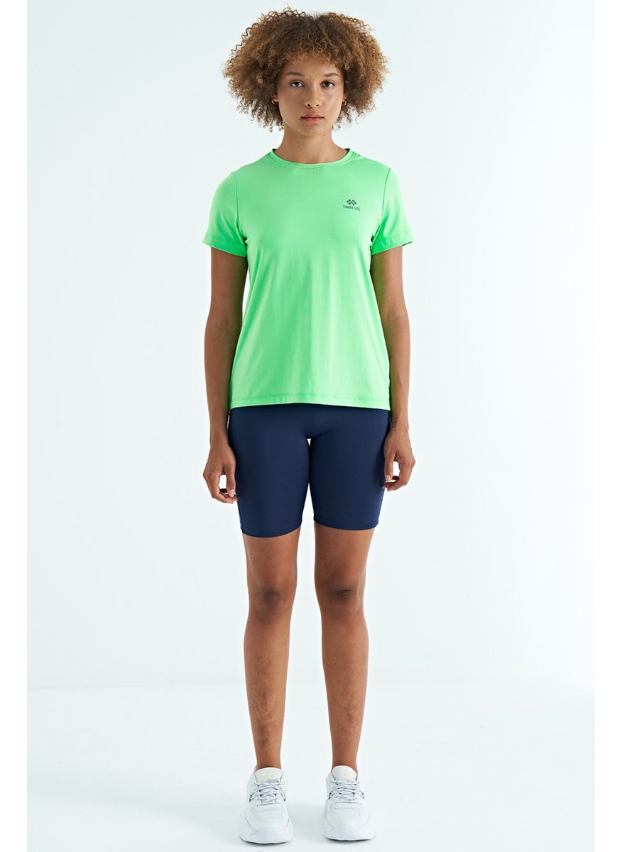Neon Green Back Slit Detail O Neck Short Sleeve Standard Fit Women's T-Shirt - 97267