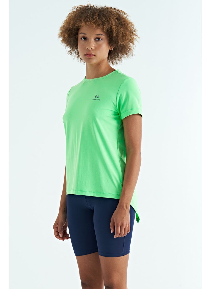 Neon Green Back Slit Detail O Neck Short Sleeve Standard Fit Women's T-Shirt - 97267