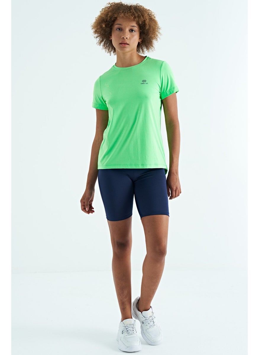 Neon Green Back Slit Detail O Neck Short Sleeve Standard Fit Women's T-Shirt - 97267