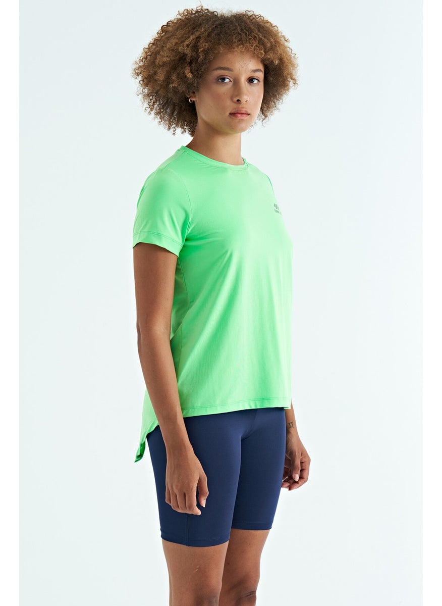 Neon Green Back Slit Detail O Neck Short Sleeve Standard Fit Women's T-Shirt - 97267