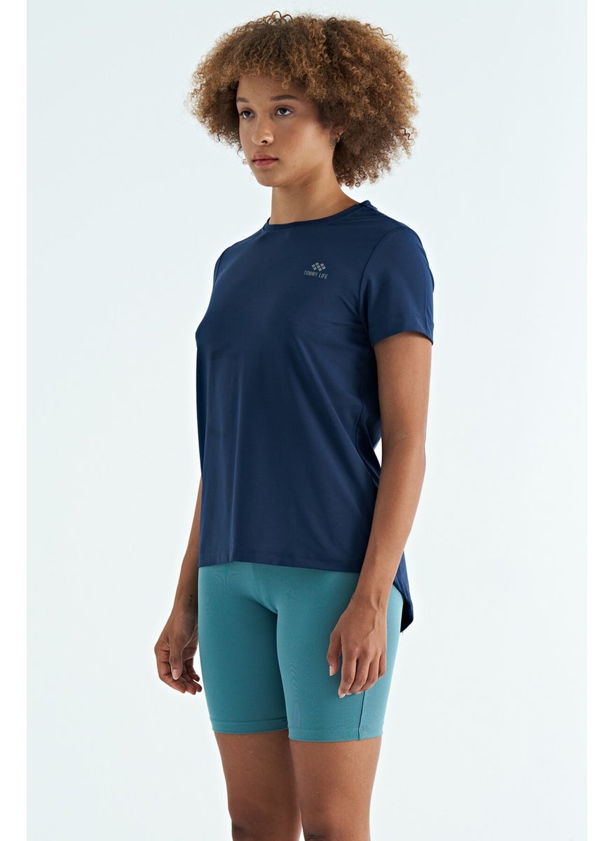 Indigo Back Slit Detail O Neck Short Sleeve Standard Fit Women's T-Shirt - 97267