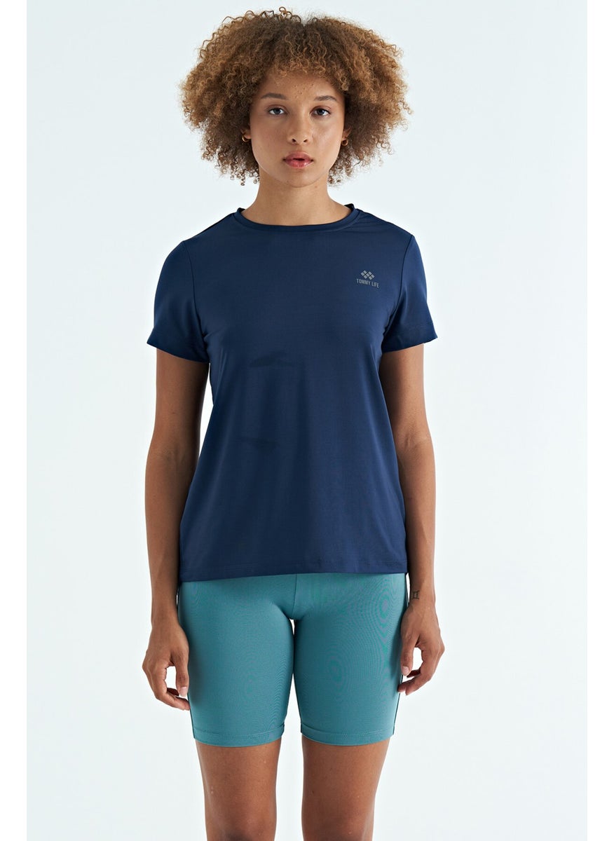 Indigo Back Slit Detail O Neck Short Sleeve Standard Fit Women's T-Shirt - 97267
