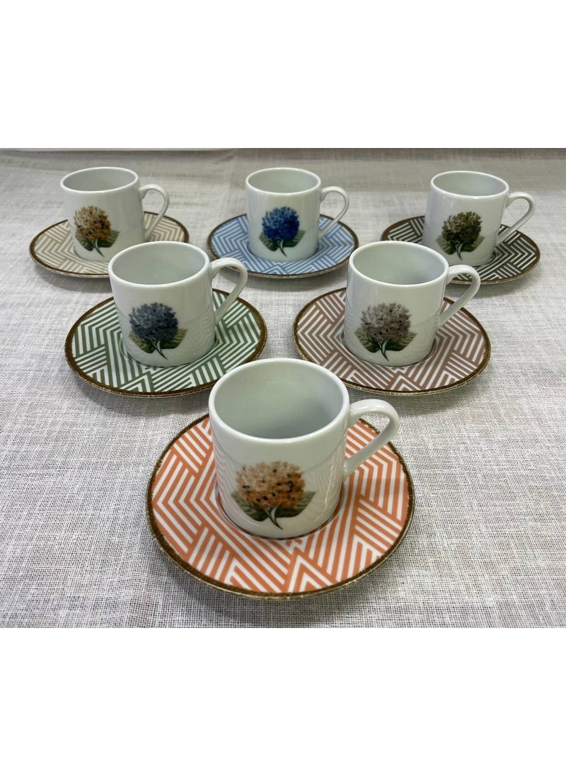 Ortanca Coffee Cup Set for 6 Persons