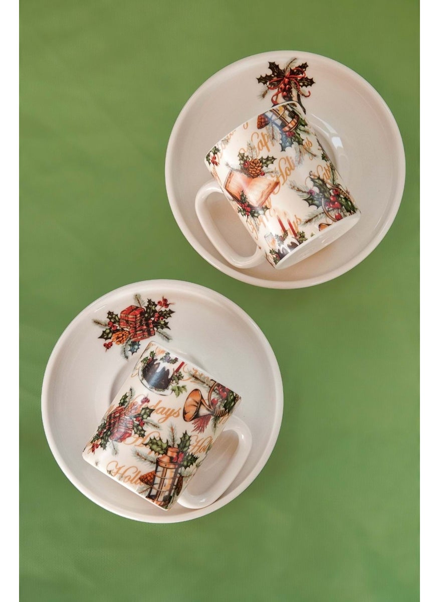 Bursa Porcelain Decor Happy Holidays Coffee Cup Set for Two