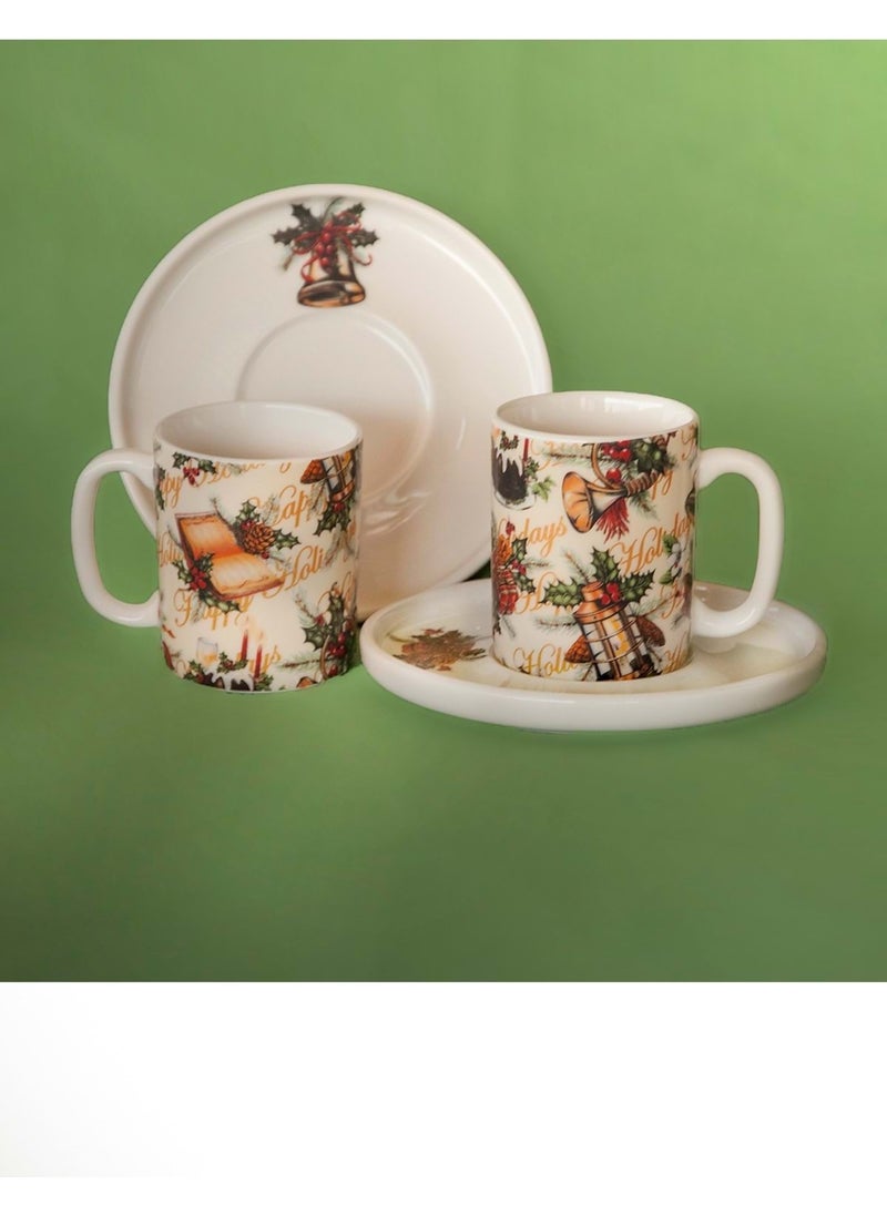 Bursa Porcelain Decor Happy Holidays Coffee Cup Set for Two