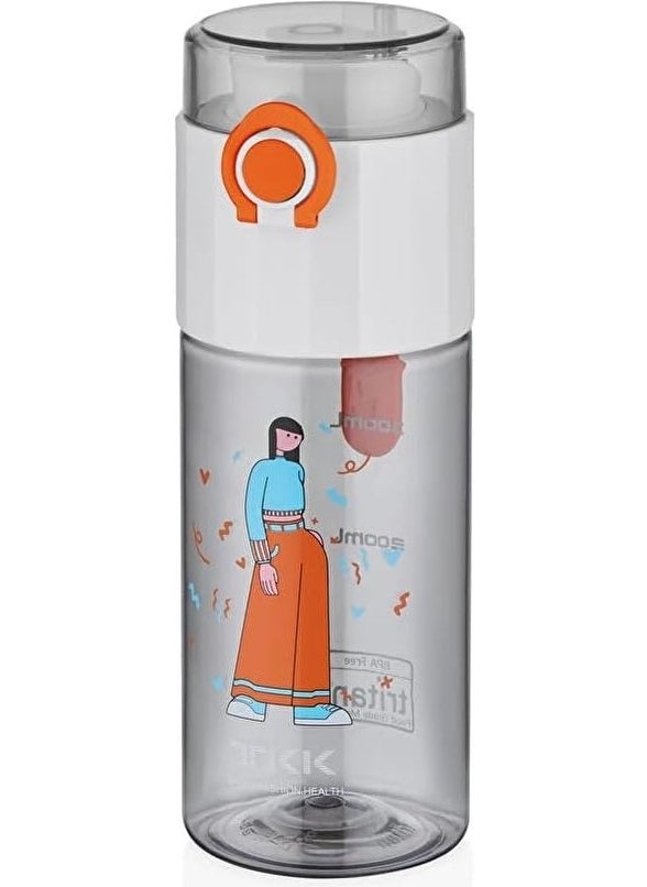 Tkk T 1013 500 ml Comfortable Drinking Tritan Flask with Locking Lid and Strawless Strainer White