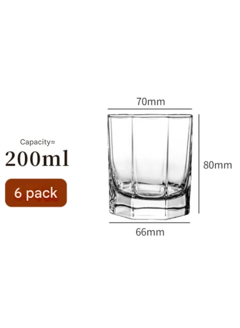 Wine Glass, Beer Whiskey Glass, Glass Water Cup,  6 Pack  200ml
