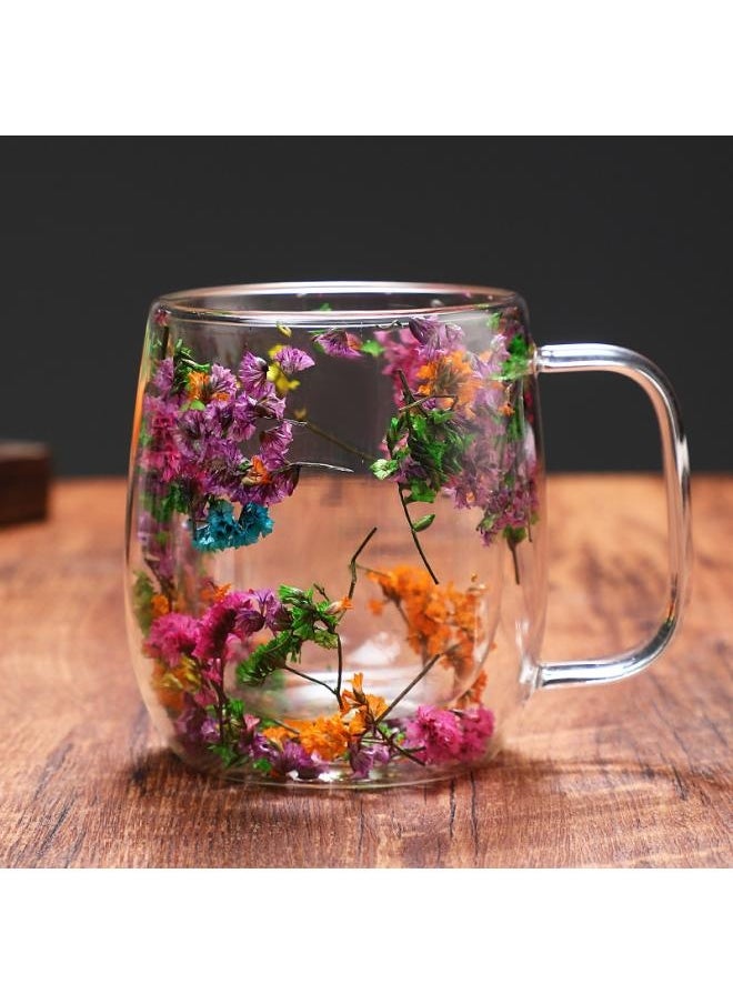 Creative Style New Real Flower Dried Flower Double-layer Borosilicate Glass Office Bar Home Mark Coffee Cup