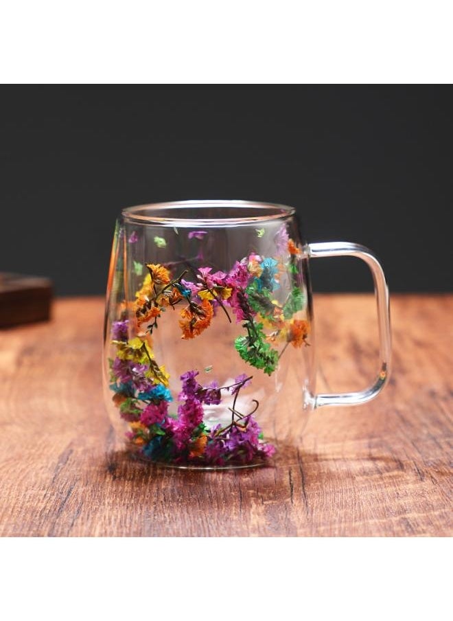 Creative Style New Real Flower Dried Flower Double-layer Borosilicate Glass Office Bar Home Mark Coffee Cup