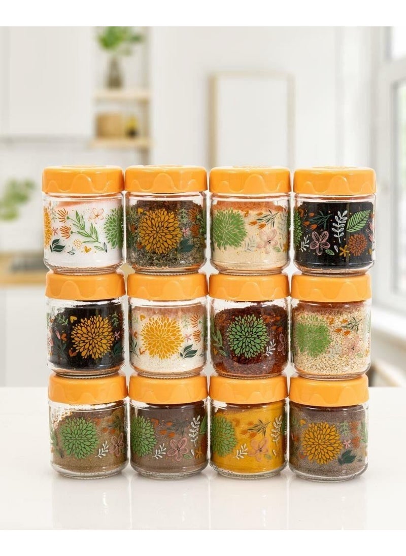 12LI 200 cc Botanical Glass Spice Jar Set-Spice Jar Set-Storage Container-Peach