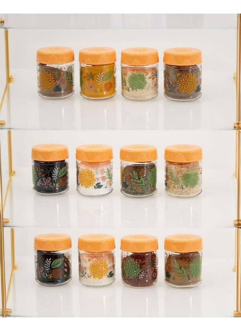 12LI 200 cc Botanical Glass Spice Jar Set-Spice Jar Set-Storage Container-Peach