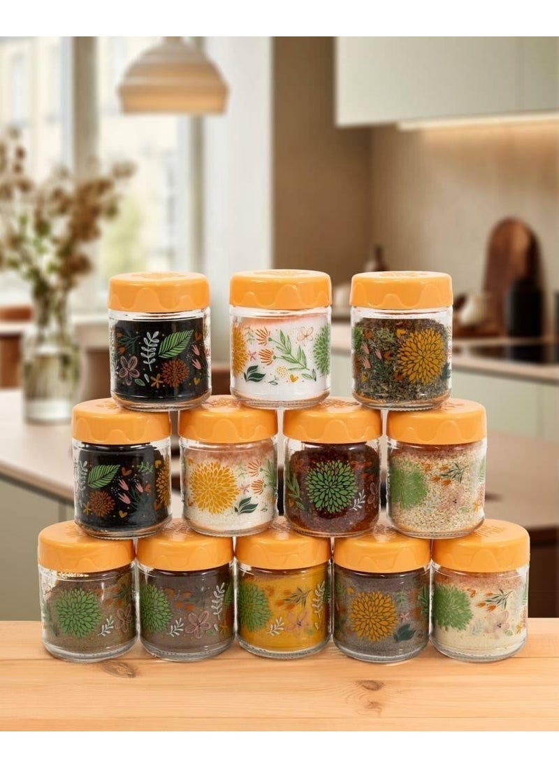 12LI 200 cc Botanical Glass Spice Jar Set-Spice Jar Set-Storage Container-Peach