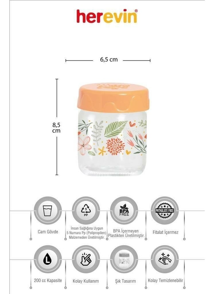 12LI 200 cc Botanical Glass Spice Jar Set-Spice Jar Set-Storage Container-Peach