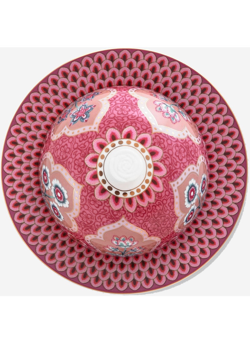 Flower Festival Red Porcelain Butter Bowl 17 cm