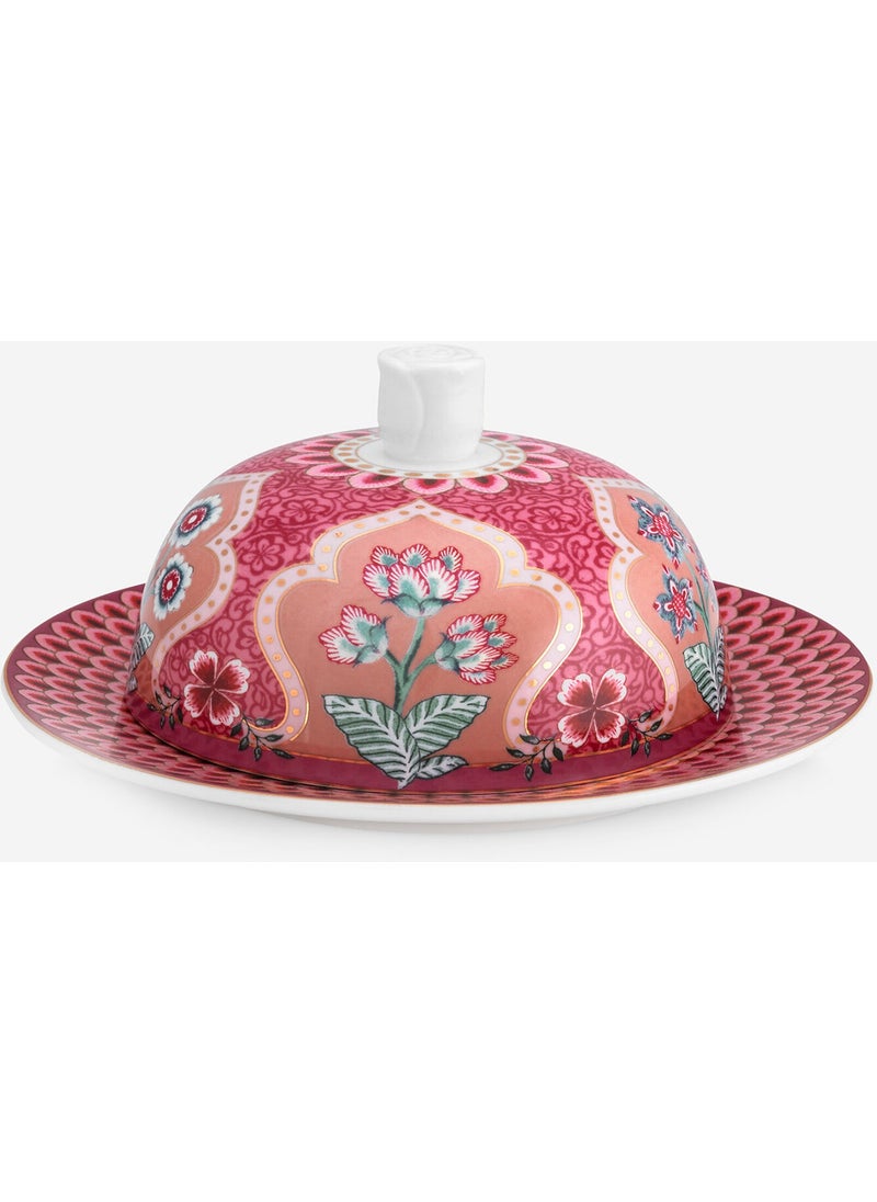 Flower Festival Red Porcelain Butter Bowl 17 cm