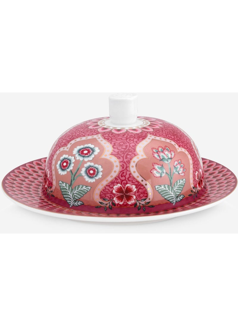 Flower Festival Red Porcelain Butter Bowl 17 cm