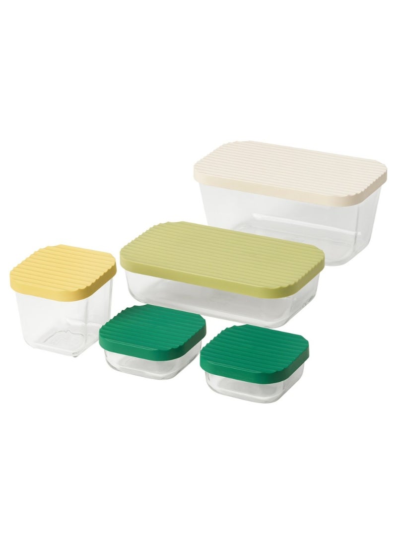 Food Container with Lid Set of 5 Transparent/Multicolour