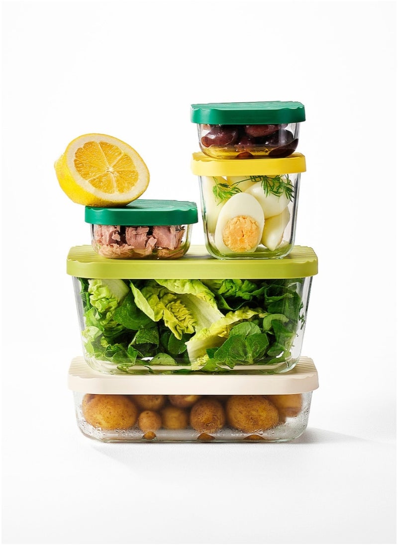 Food Container with Lid Set of 5 Transparent/Multicolour