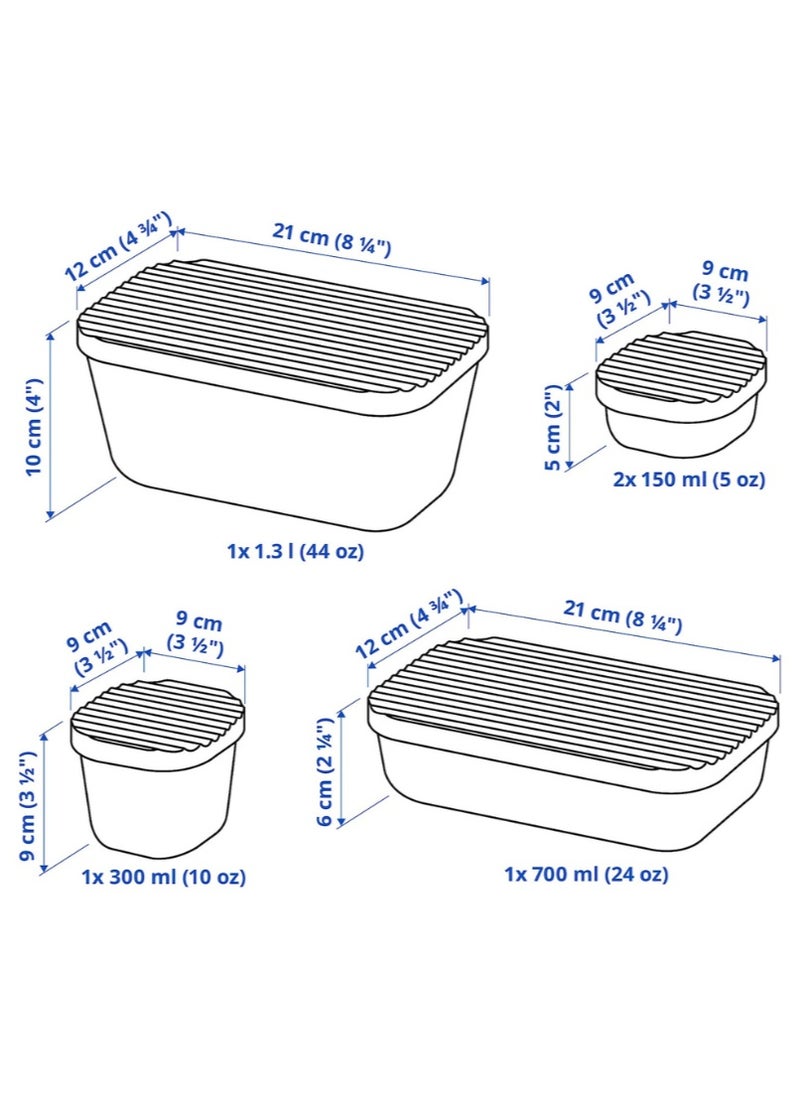 Food Container with Lid Set of 5 Transparent/Multicolour