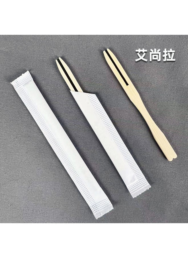 Elegant Bamboo Fruit Forks Two Teeth Disposable Sticks Individually Packaged Dessert Shop Bamboo Forks For Adult Modern Simple Style-Specifications:Six Pack (200 Pack)