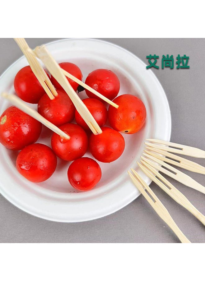 Elegant Bamboo Fruit Forks Two Teeth Disposable Sticks Individually Packaged Dessert Shop Bamboo Forks For Adult Modern Simple Style-Specifications:Six Pack (200 Pack)