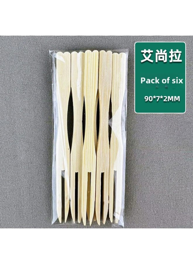 Elegant Bamboo Fruit Forks Two Teeth Disposable Sticks Individually Packaged Dessert Shop Bamboo Forks For Adult Modern Simple Style-Specifications:Six Pack (200 Pack)