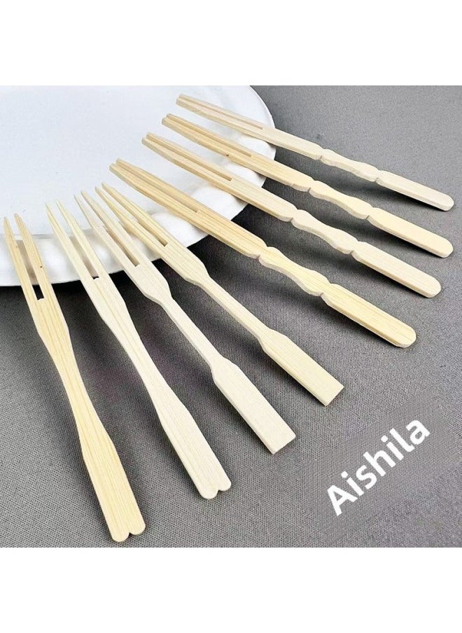 Elegant Bamboo Fruit Forks Two Teeth Disposable Sticks Individually Packaged Dessert Shop Bamboo Forks For Adult Modern Simple Style-Specifications:Six Pack (200 Pack)