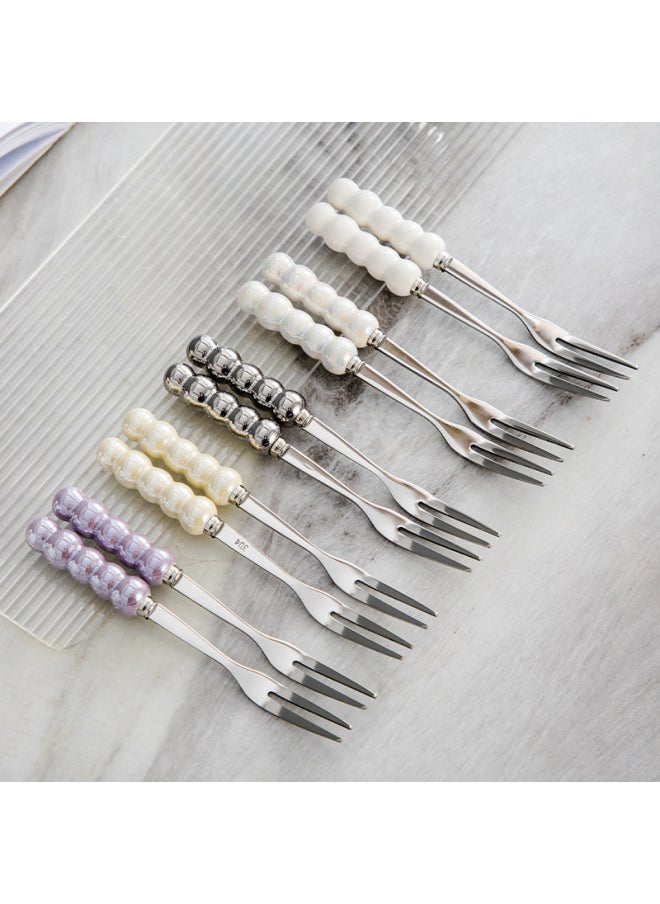 Luxury Ins Pearl Fruit Fork Set Creative Colorful Ceramic Storage Can Stainless Steel Forks Fruit Fork Can Modern Simple Style-Specifications:Milk Yellow Bee Jar 6 Pearl Fruit Forks