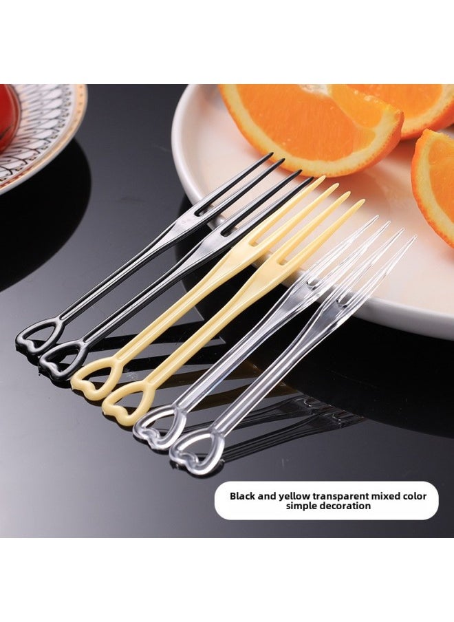 Disposable Fruit Fork Individually Packaged Plastic Fruit Sign Transparent Fork KTV Commercial Snack Cake Fork Wholesale-Color:Bamboo Forks Individually Packed [200 Pieces] Extra Thick-Specifications:Black, Bright And Yellow Colors