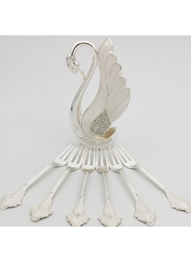 In Stock Wholesale Big Swan Fruit Fork Suit Home Decoration European Cute Coffee Dessert Spoon Creative Cross-border-Specifications:Silver White + Fork [swan Suit]]