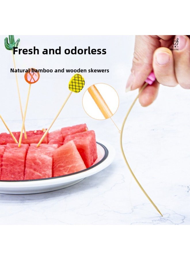Disposable Fruit Stick Bamboo Stick Hamburger Dessert Sushi String Sign Plate Decorative Fruit Fork Cocktail Creative Flower Sign-Specifications:♛12cm⭐Red And Yellow Double Beads/500 Pieces♛