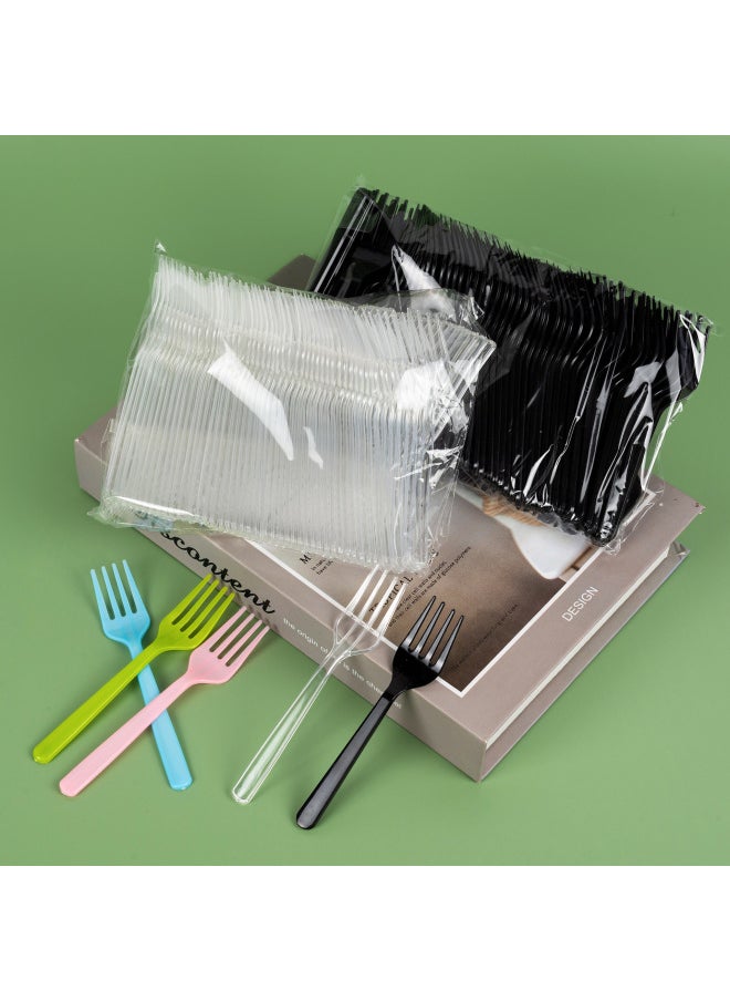 Thickened Disposable Small Fork Plastic Fruit Fork Cake Dessert Fruit Trial Birthday Cake Fork Bag-Specifications:Black Four Forks 10k★
