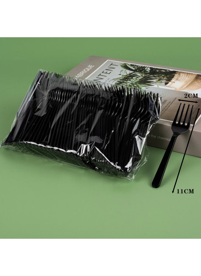 Thickened Disposable Small Fork Plastic Fruit Fork Cake Dessert Fruit Trial Birthday Cake Fork Bag-Specifications:Black Four Forks 10k★