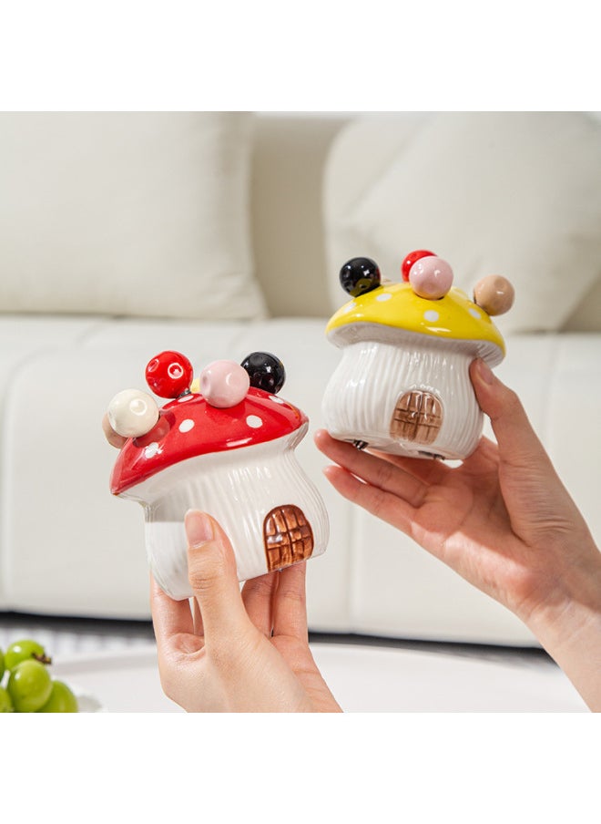 Mushroom Fruit Fork Suit Household Stainless Steel Dessert Cute Small Fork Storage Pot Fruit Insert Children's Safety Fruit Sab-Specifications:Orange Mushroom House With Mixed Color Fruit Forks 6 Pieces