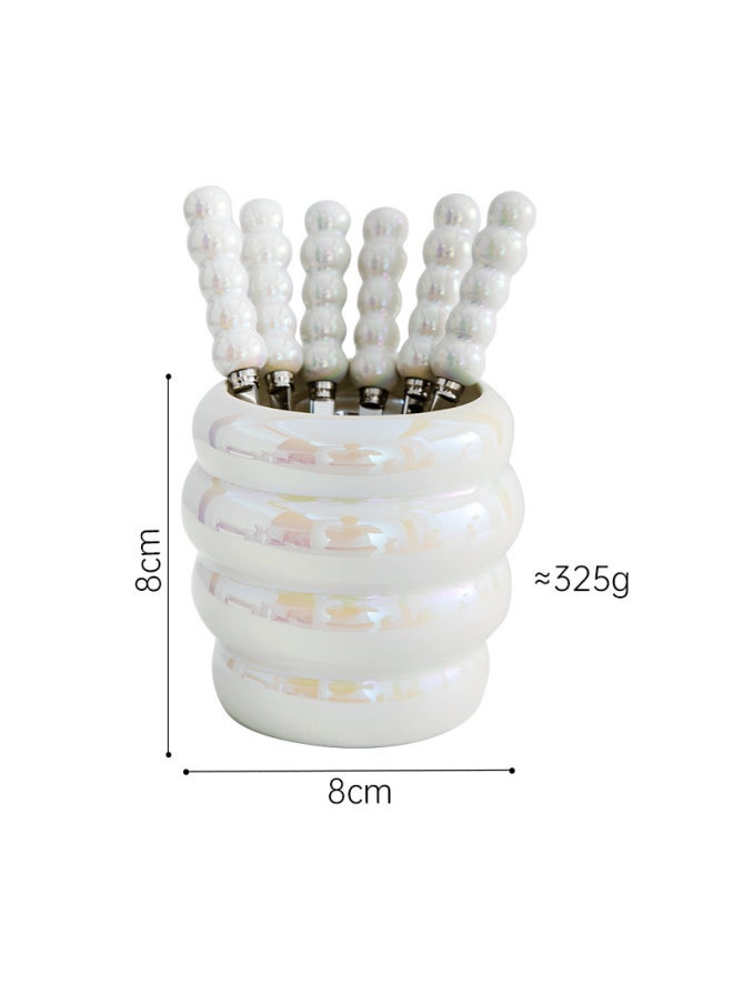 Luxury Ins Pearl Fruit Fork Set Creative Colorful Ceramic Storage Can Stainless Steel Forks Fruit Fork Can Modern Simple Style-Specifications:Colorful Bee Jar 6 Pearl Fruit Fork