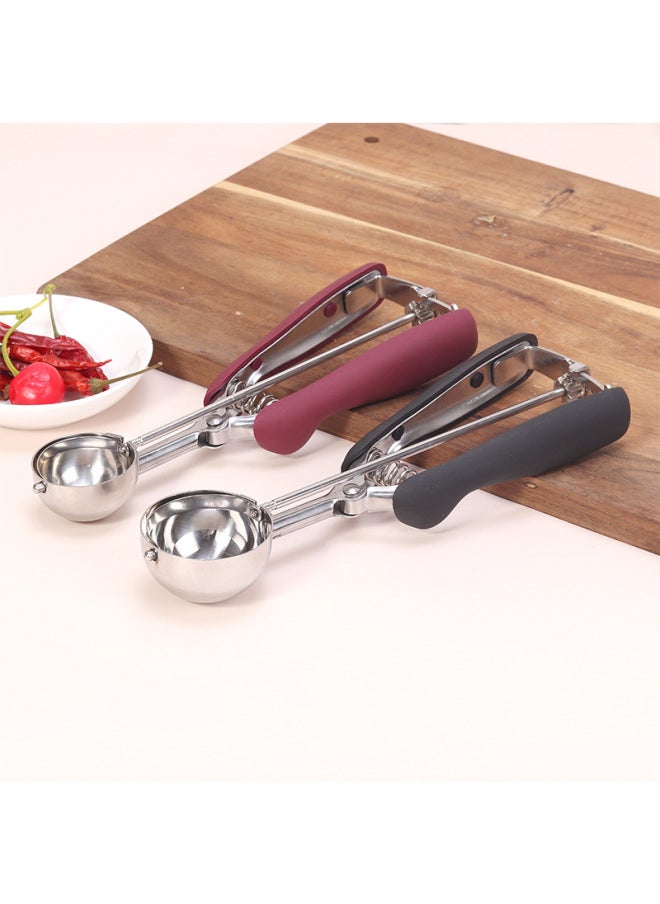 304 Stainless Steel Ice Cream Scoop Fruit Sundae Spoon Dessert Spoon Durable Long Handle Kitchen Utensil-Color:Burgundy-Specifications:3 Piece Set (3 4 5CM)