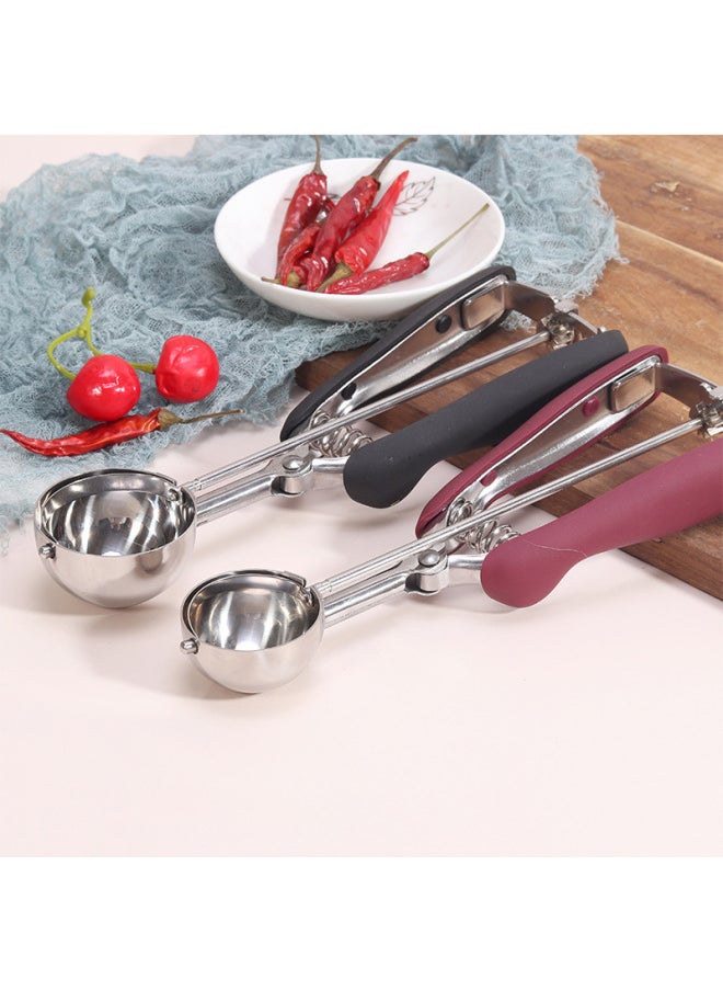 304 Stainless Steel Ice Cream Scoop Fruit Sundae Spoon Dessert Spoon Durable Long Handle Kitchen Utensil-Color:Burgundy-Specifications:3 Piece Set (3 4 5CM)