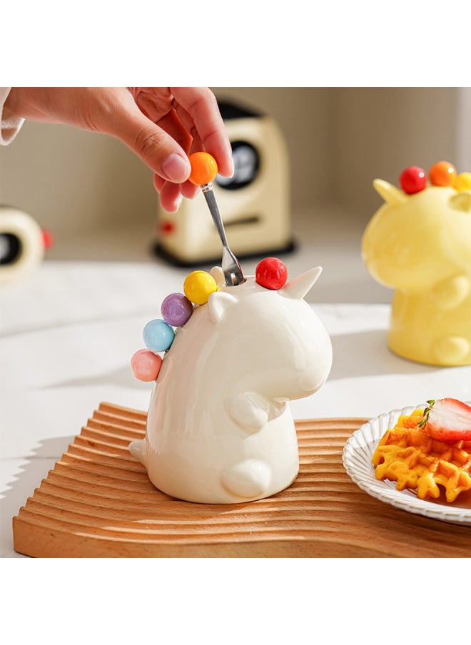 Silver Huaibei Fruit Fork Household Stainless Steel Light Luxury High-end Storage Cans Suit Children's Safe Cute Small Fork-Specifications:Milk White Unicorn + 6 Forks