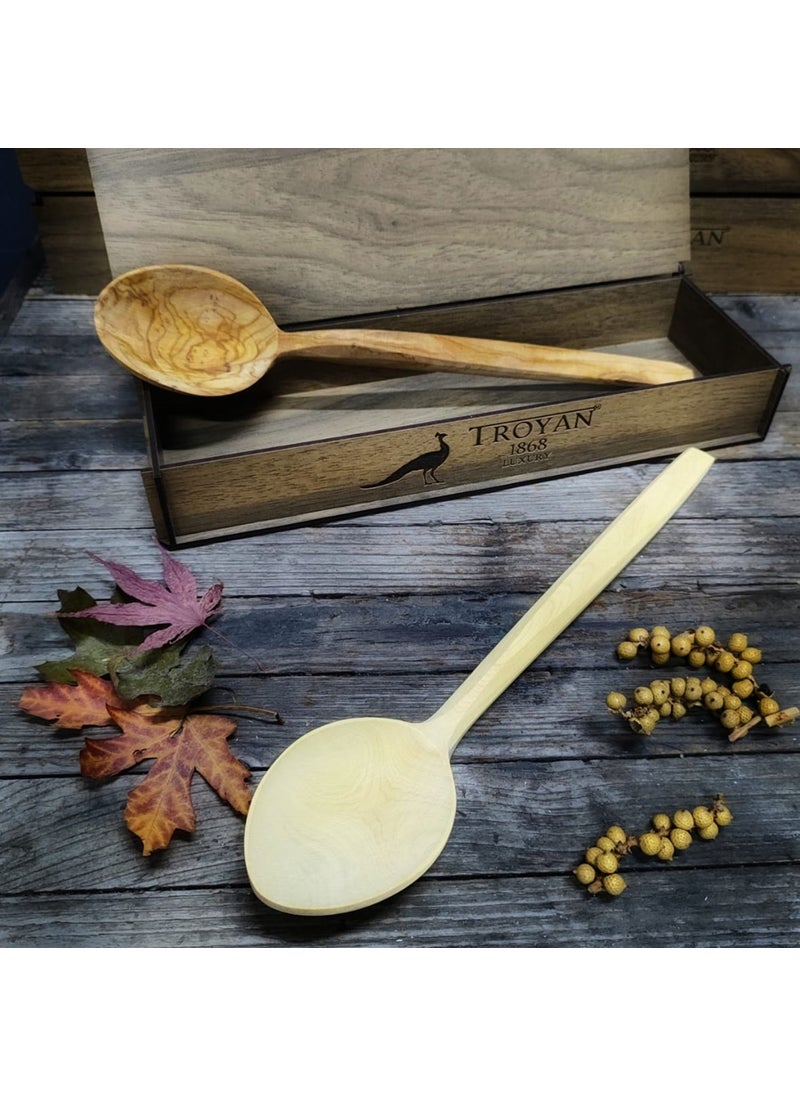 Boxwood and Olive Wood 30 Cm Wooden Spoon Set with Wooden Box