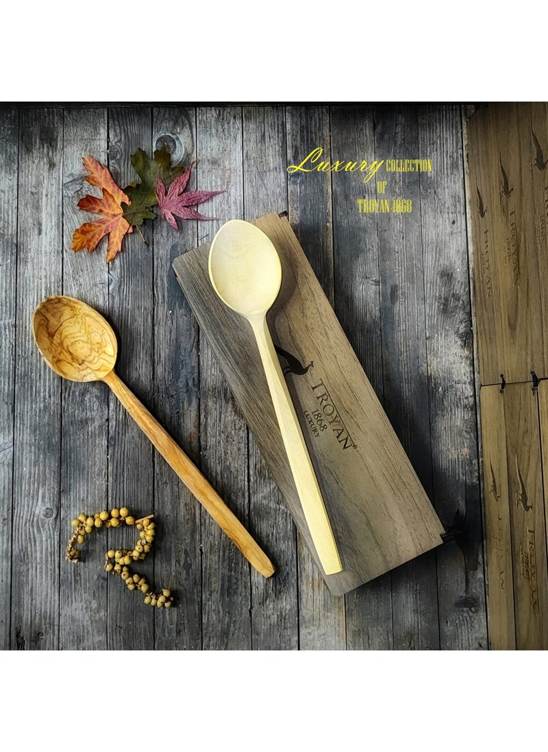 Boxwood and Olive Wood 30 Cm Wooden Spoon Set with Wooden Box