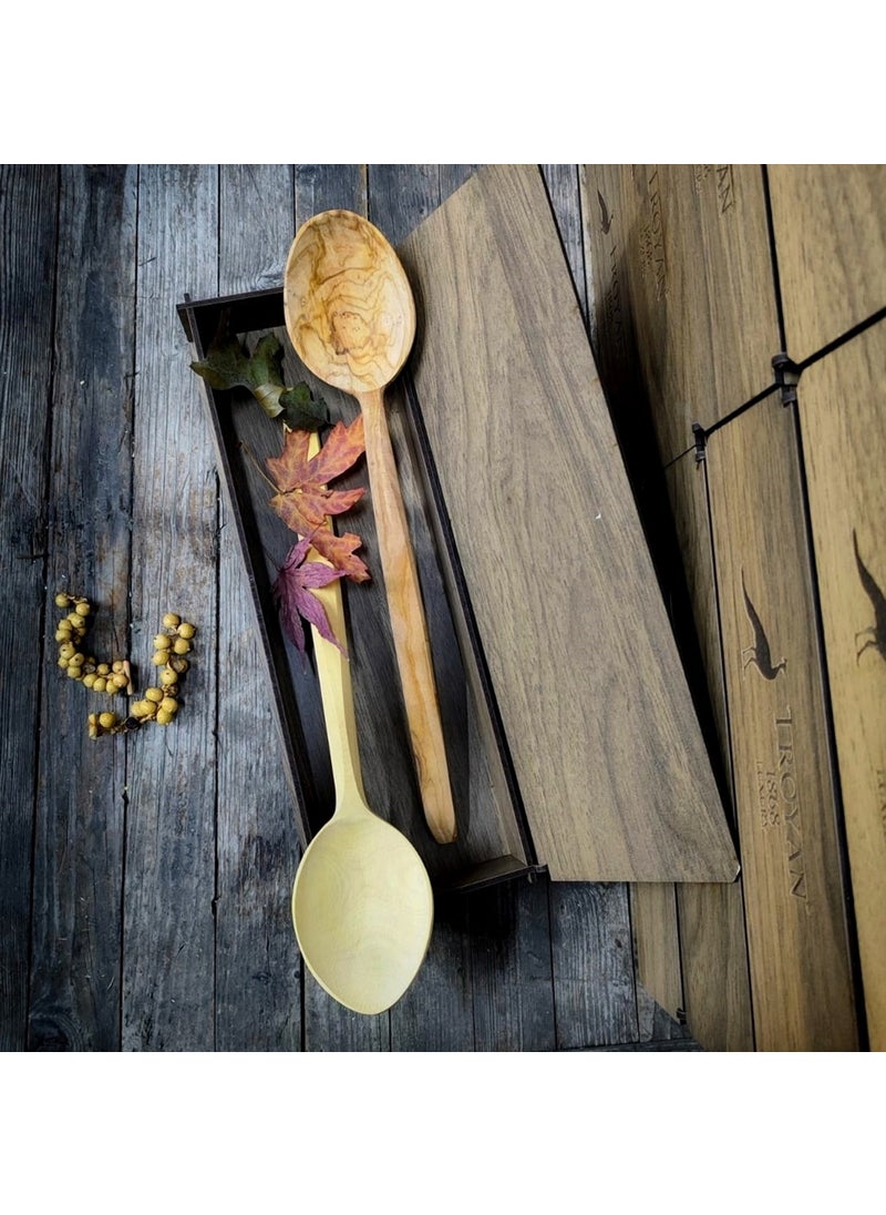 Boxwood and Olive Wood 30 Cm Wooden Spoon Set with Wooden Box