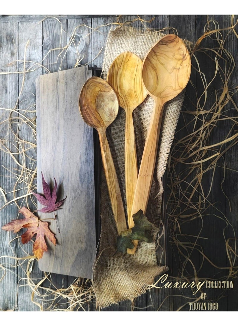 Handcrafted Olive Wood Set of 3 Spoons. 30 x 27 x 24 cm.