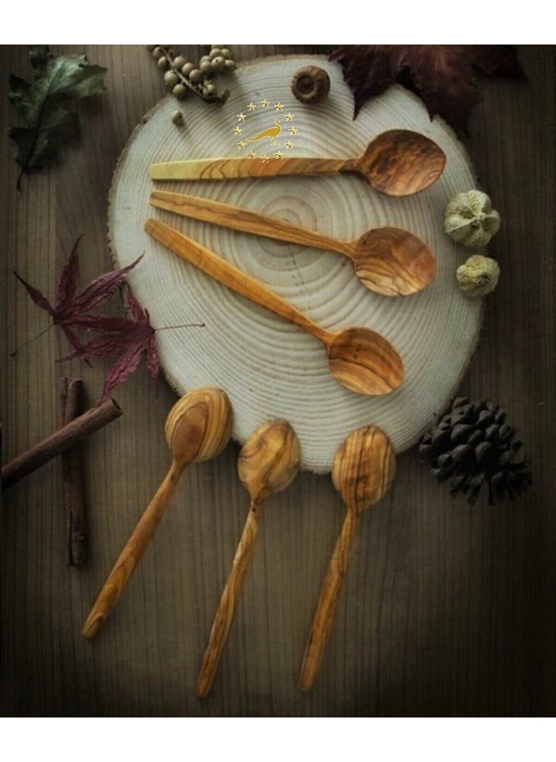 Natural Olive Wood 6-Piece Food Spoon Set (Breakfast Set) 15 cm