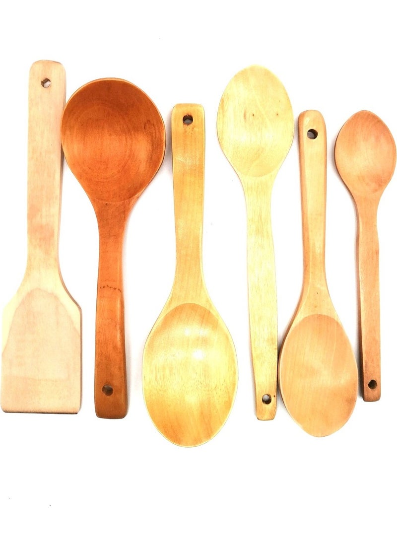 Wooden Service Ladle Spoon Spatula Service Set 6 Pieces - Polished